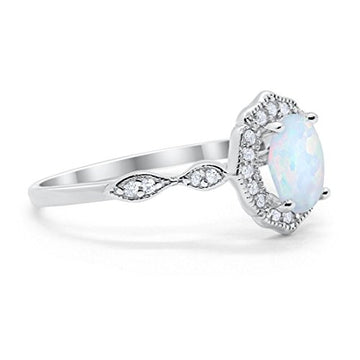 Antique Style Oval Engagement Ring Lab White Opal 925 Sterling Silver